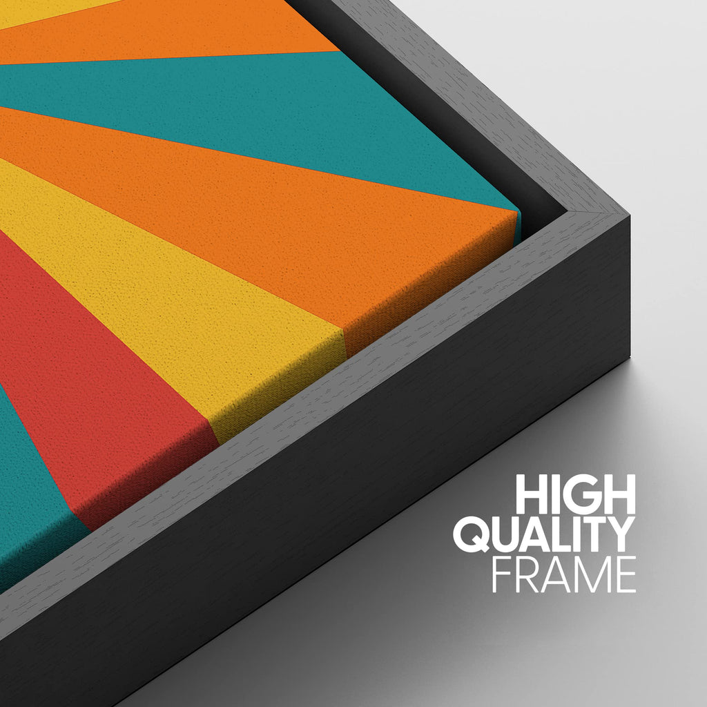 Framed Canvas Print Wall Art Rainbow Geometric Bauhaus Landscape Abstract Shapes Illustration Modern Art Bohemian