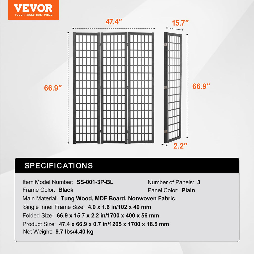 Room Divider, 3 Panel Japanese Room Divider, Wood Folding Privacy Screen Indoor, Japanese Partition Dividers Portable