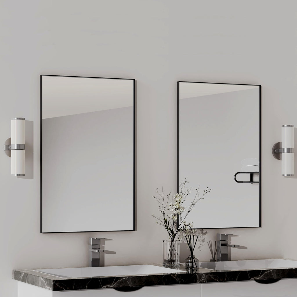 2-Pack Black Bathroom Mirrors 24 x 36 Inch, Metal Framed Square Corner Rectangle Bathroom Wall Vanity Mirror for Over