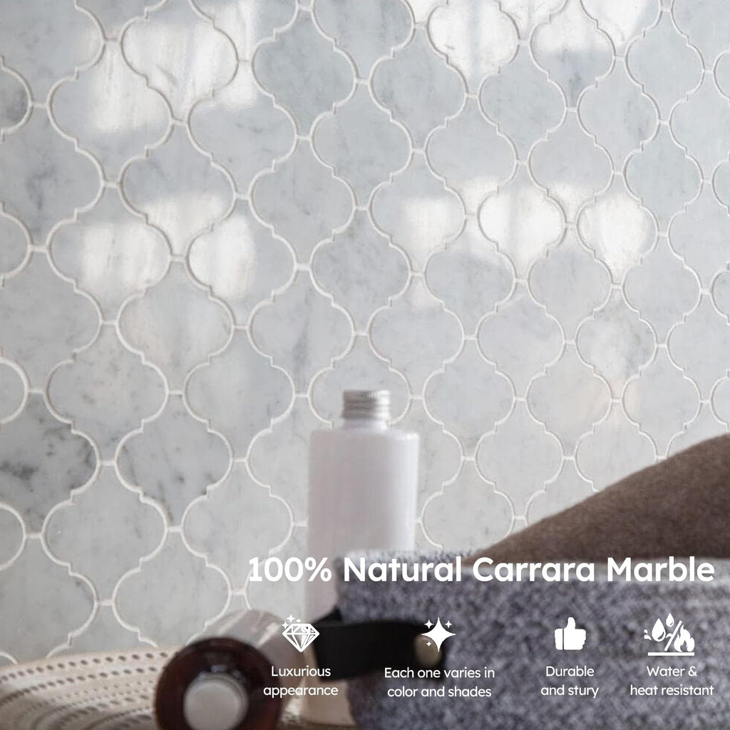 Carrara White Marble Mosaic Tile 3 Inch Arabesque Polished 5 Sheets