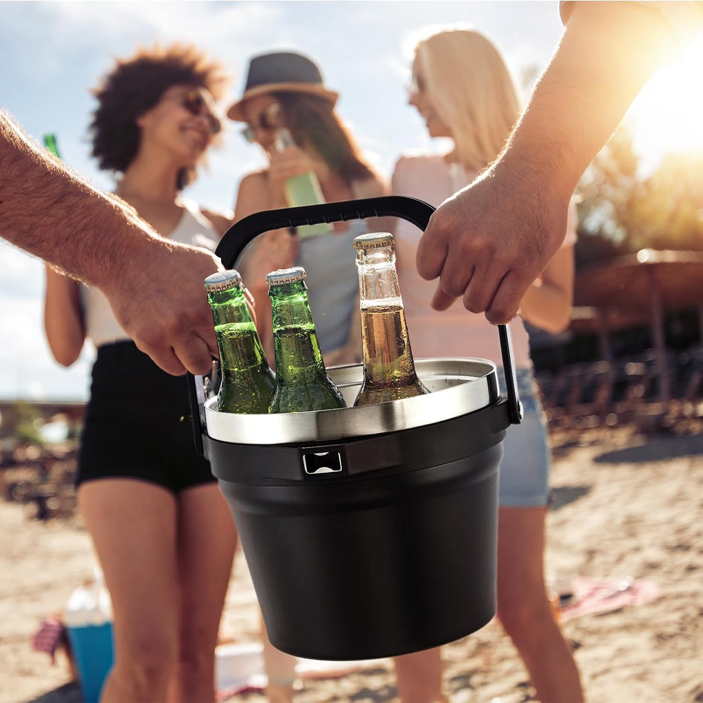 7L Insulated Ice Bucket with Lid,Double Wall Vacuum Stainless Steel Beverage Bucket Keeps Frozen Longer,Holds 6