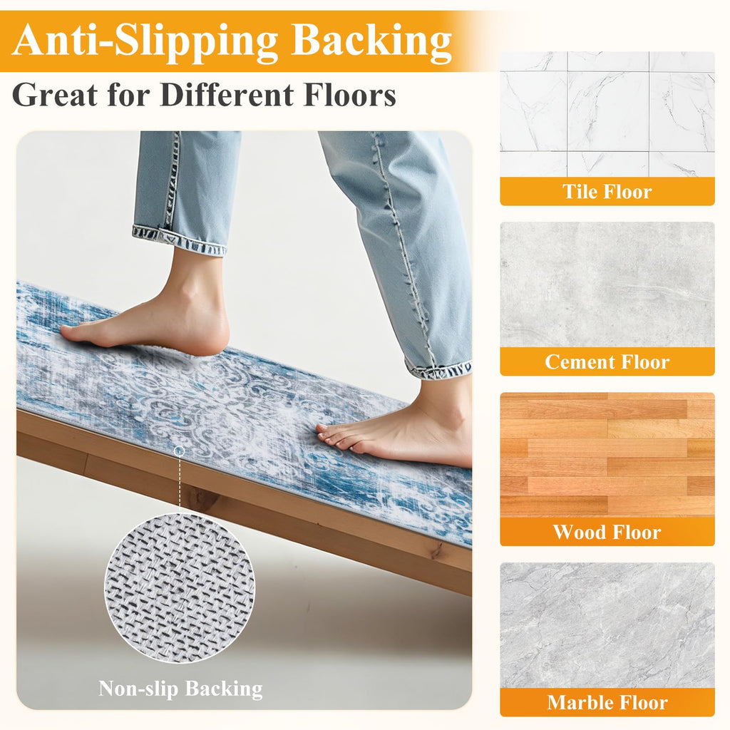 Boho Kitchen Rugs Set of 3, Non Slip Washable Kitchen Mats for Floor