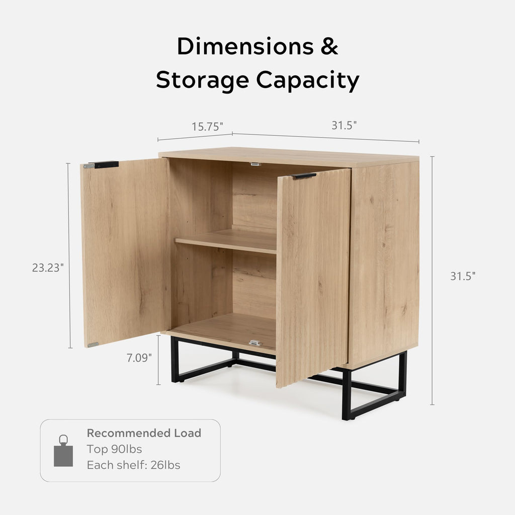 Fluted Storage Cabinet Set of 3, Sideboard Buffet Cabinet, Modern Accent Cabinets with Adjustable Shelves, Credenza