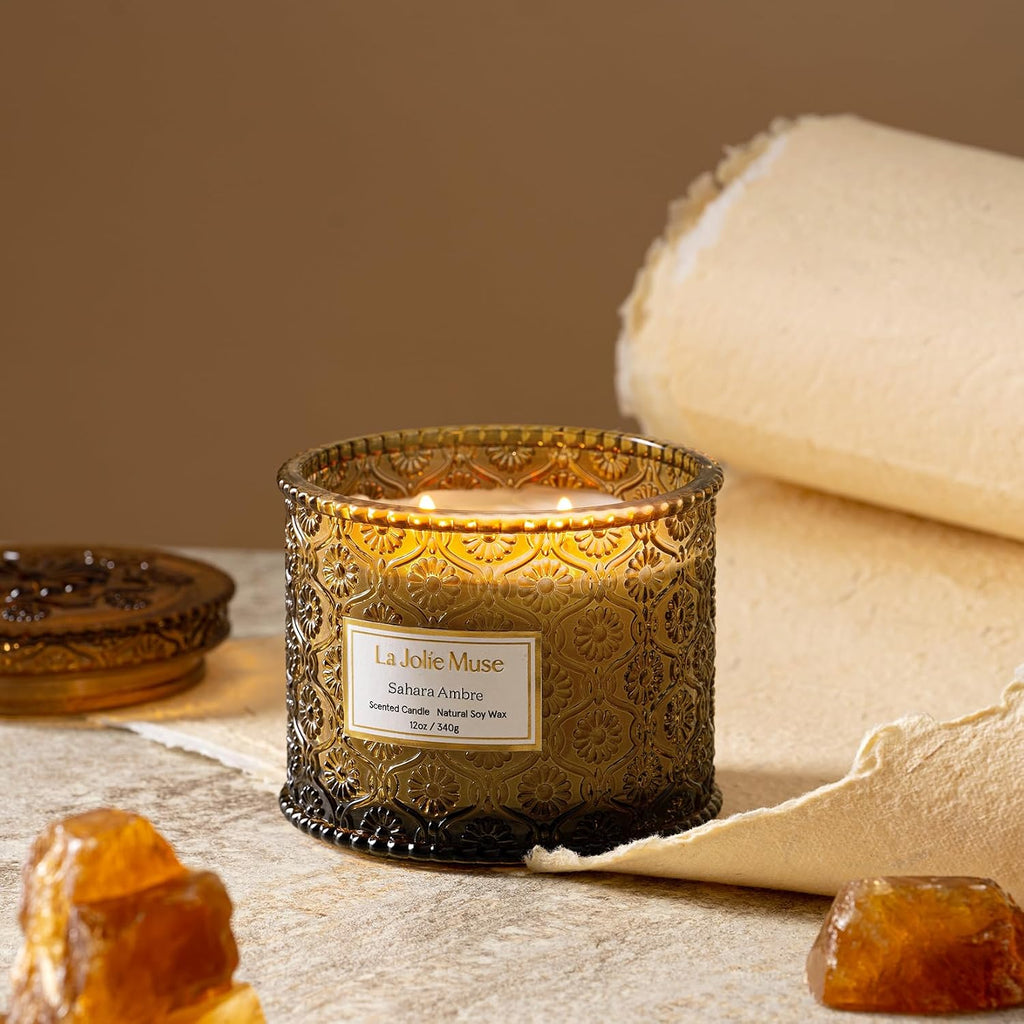 Sahara Amber Scented Candles, Natural Soy Wax 2-Wick - Set of 12