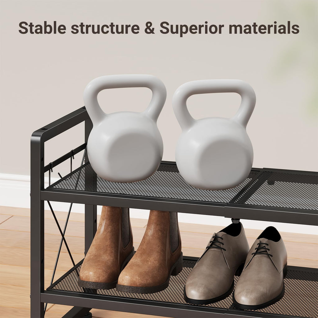 Expandable Shoe Rack for Closet, 3-Tier Metal Black Shoe Organizer