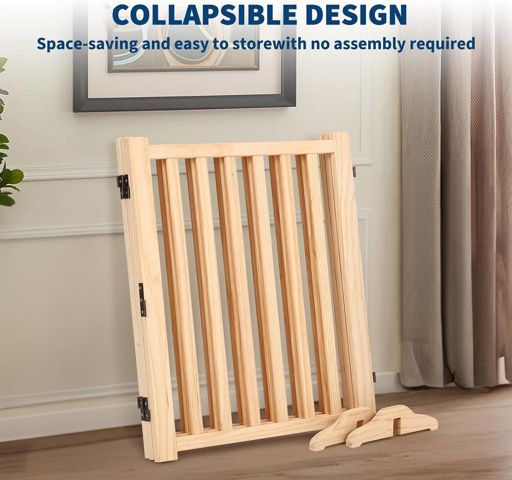 Foldable Wooden Dog Gate, with Support Feet, 3 Panel H:24"