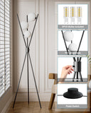 60IN Dimmable Black Tripod Floor Lamp Mid Century Standing Lamps with 3Pcs 3000K Bulbs Included Eye Care&Stable Base