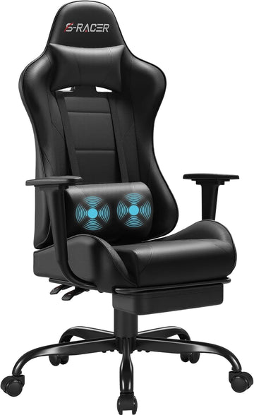 Gaming Chairs, Computer Chair with Footrest and Massage Lumbar Support, Height Adjustable Game Chair with Headrest