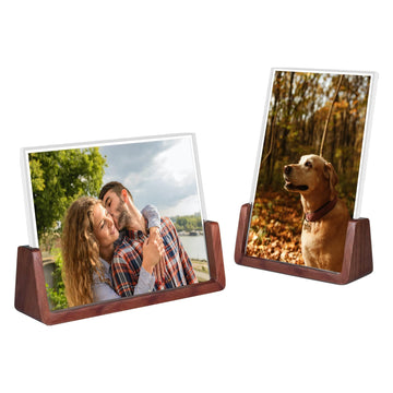 4x6 Picture Frame - 2 Pack, Rustic Wooden Photo Frame with Walnut Wood Base and High Definition Acrylic Glass Covers