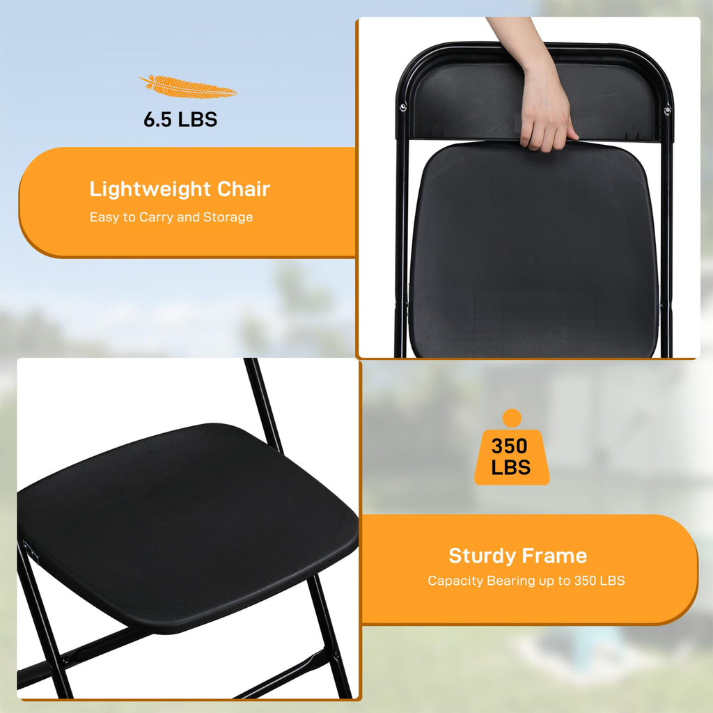 30 Pack Black Plastic Folding Chairs, Portable Party Chairs, Stackable Commercial Seats with Steel Frame Wedding