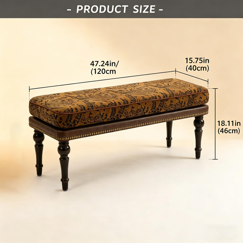 47" Upholstered Bed End Bench, Vintage Bed Bench
