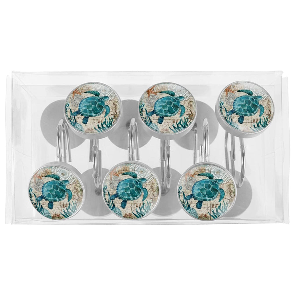 12pcs Ocean Turtles Shower Curtain Hooks, Retro Turtles Decorative Shower Curtain Hanger Rings Roller, Stainless