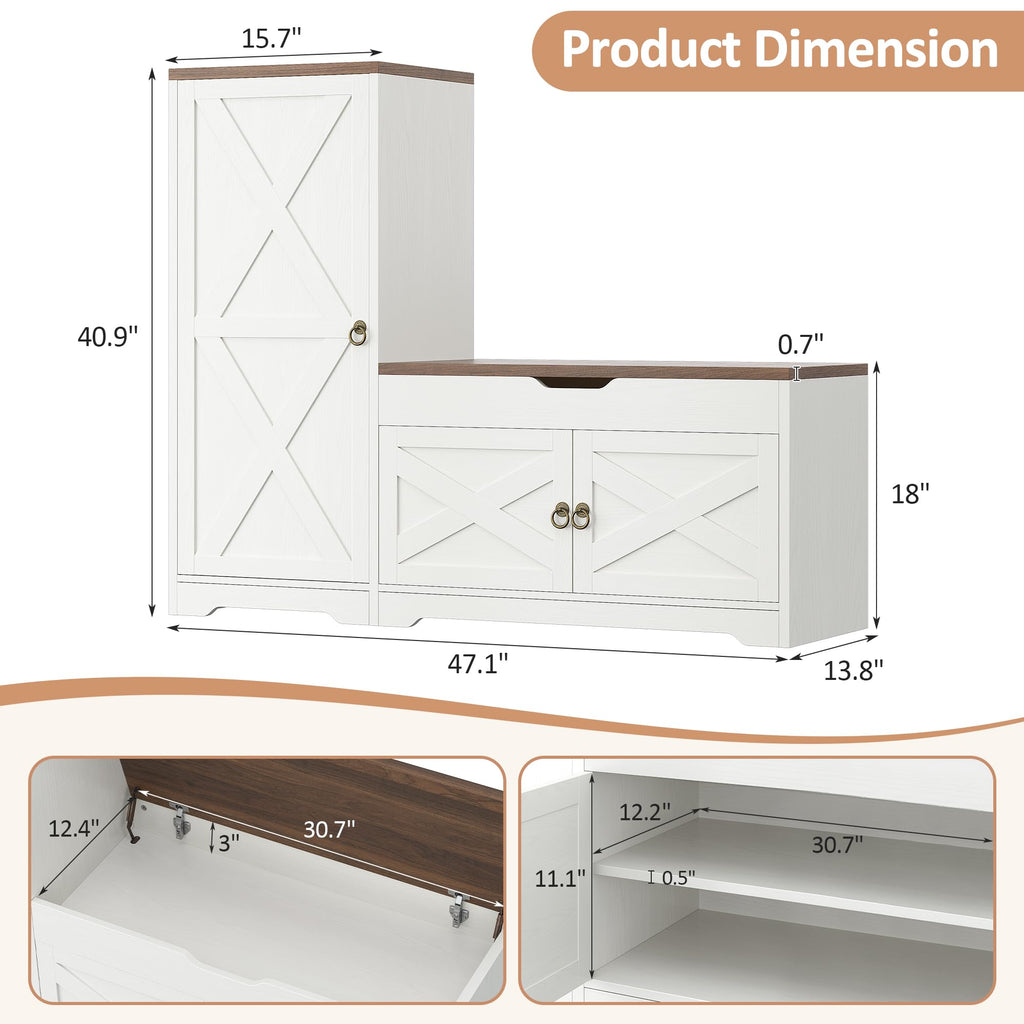 47'' Shoe Cabinet with Bench Seat, 7-Tier Shoe Storage Bench with Hidden Lift Top Storage and Adjustable Shelves