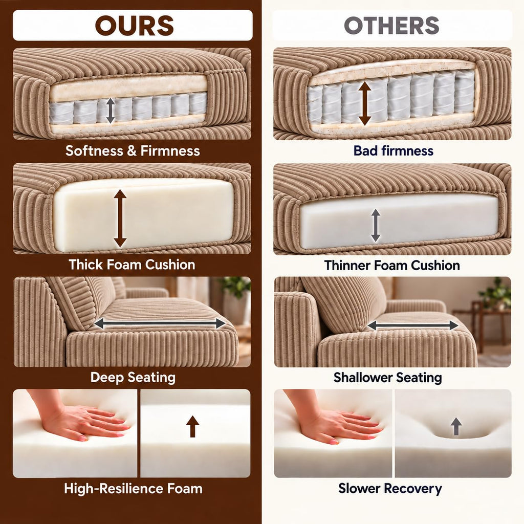 Shape Sectional Couches, 3 Seater Sectional Sofas Bedroom, Boneless Couch Sofa (Camel, Left Facing Chiase, 106 inch)