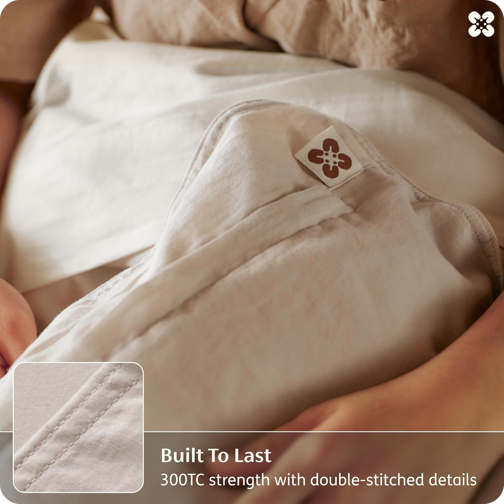 100% Organic Cotton Duvet Cover Set, Linen, 90" 90" | GOTS Certified, Luxury PureWoven, Zipper Closure