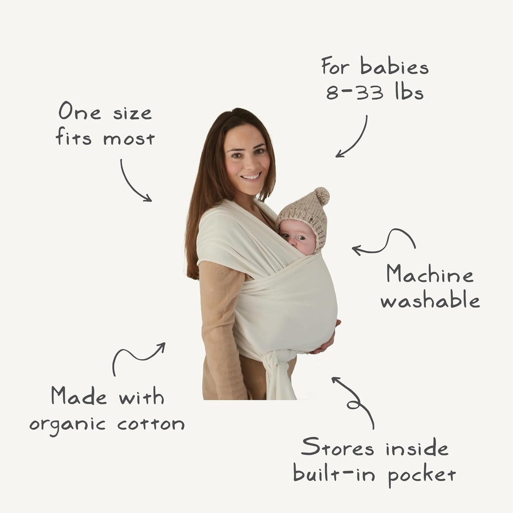 Baby Wrap Carrier | Organic Cotton and Elastane | Infant Sling for Newborn and Babies 8-35 lbs (Ivory)
