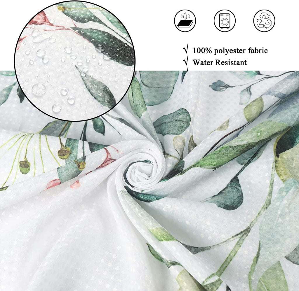 Eucalyptus Leaf Waffle Textured, Weighted Bottom Watercolor Green Leaves on The Top Plant with Floral Bathroom