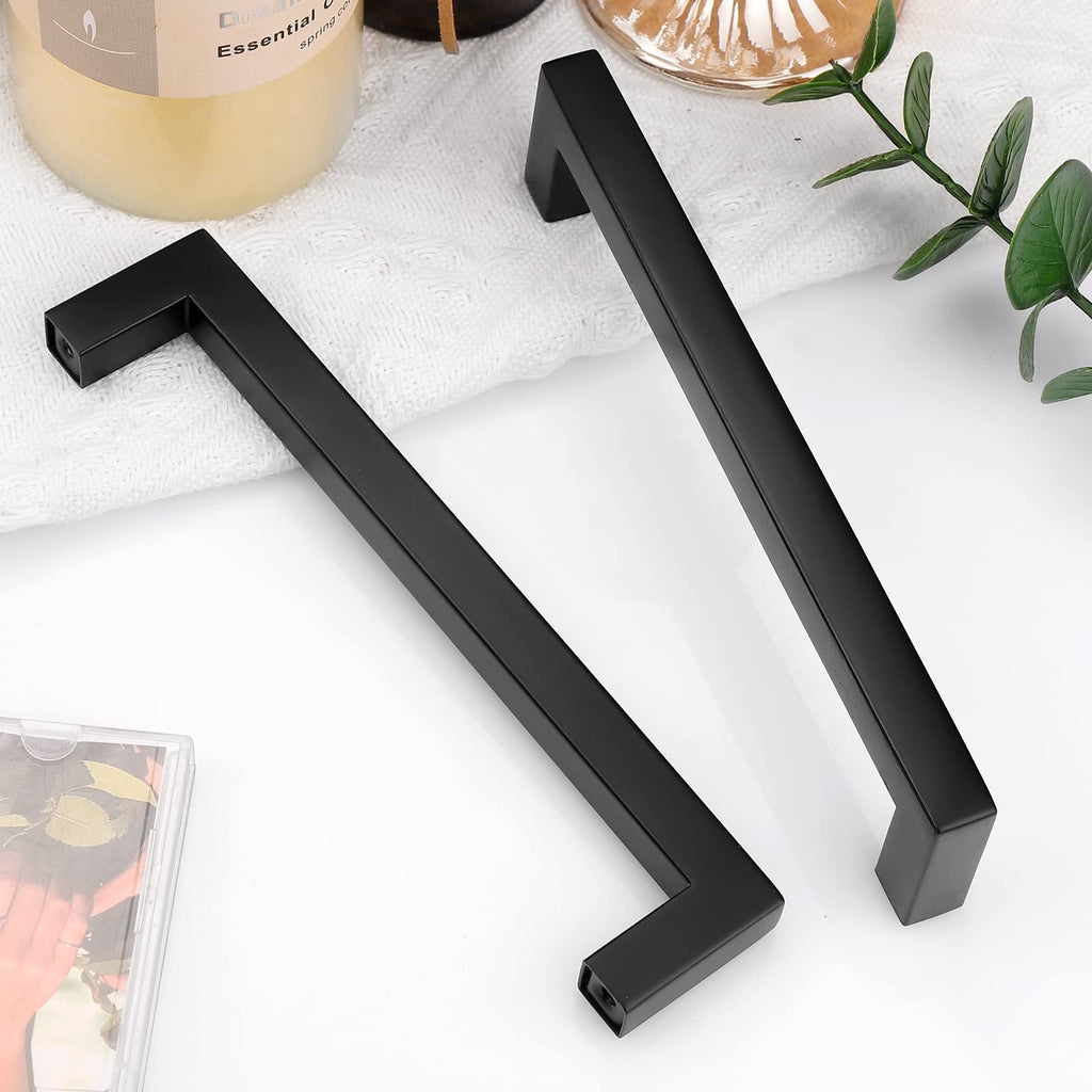 30 Pack Black Cabinet Pulls Square Kitchen Cabinet Hardware 5 Inch(128mm) Hole Center Modern Drawer Handles Stainless