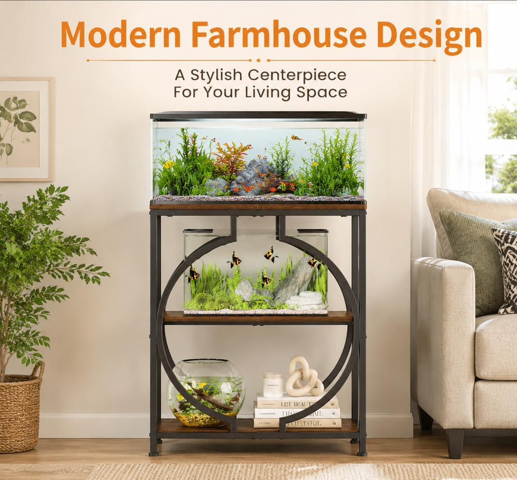 20 Gallon Fish Tank Stand, Aquarium Stand with 3 Tier Storage, Heavy Duty Metal Terrarium Stand, 24.02" x 11.81" x