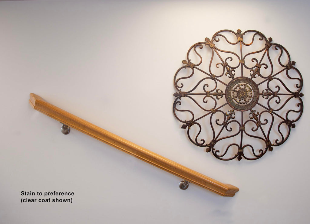 6010 California-Angle Red Oak Handrail Kit with 135° Angle Returns and Wall Mount Brackets. Solid Unfinished Red Oak