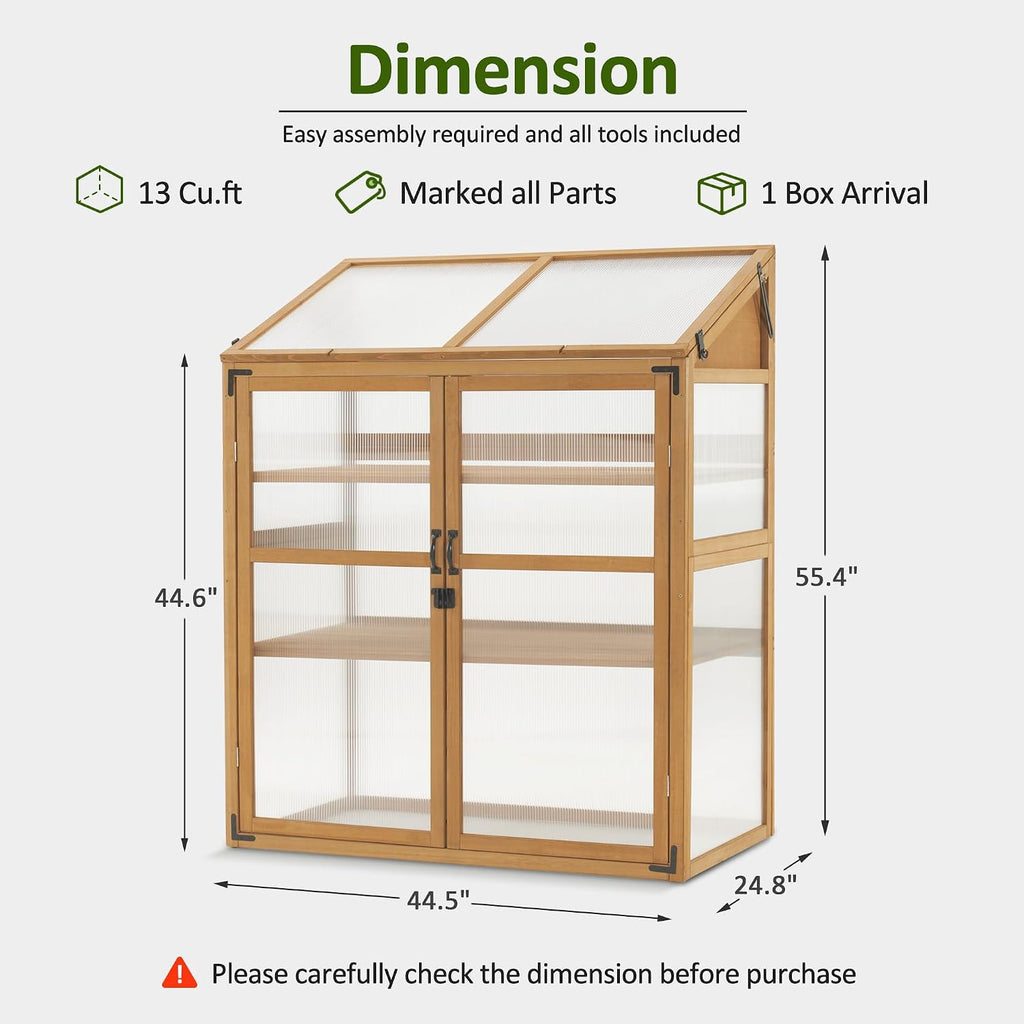 Macrout Cold Frame Greenhouse, Wooden Cabinet with Shelves 1344 (Natural)