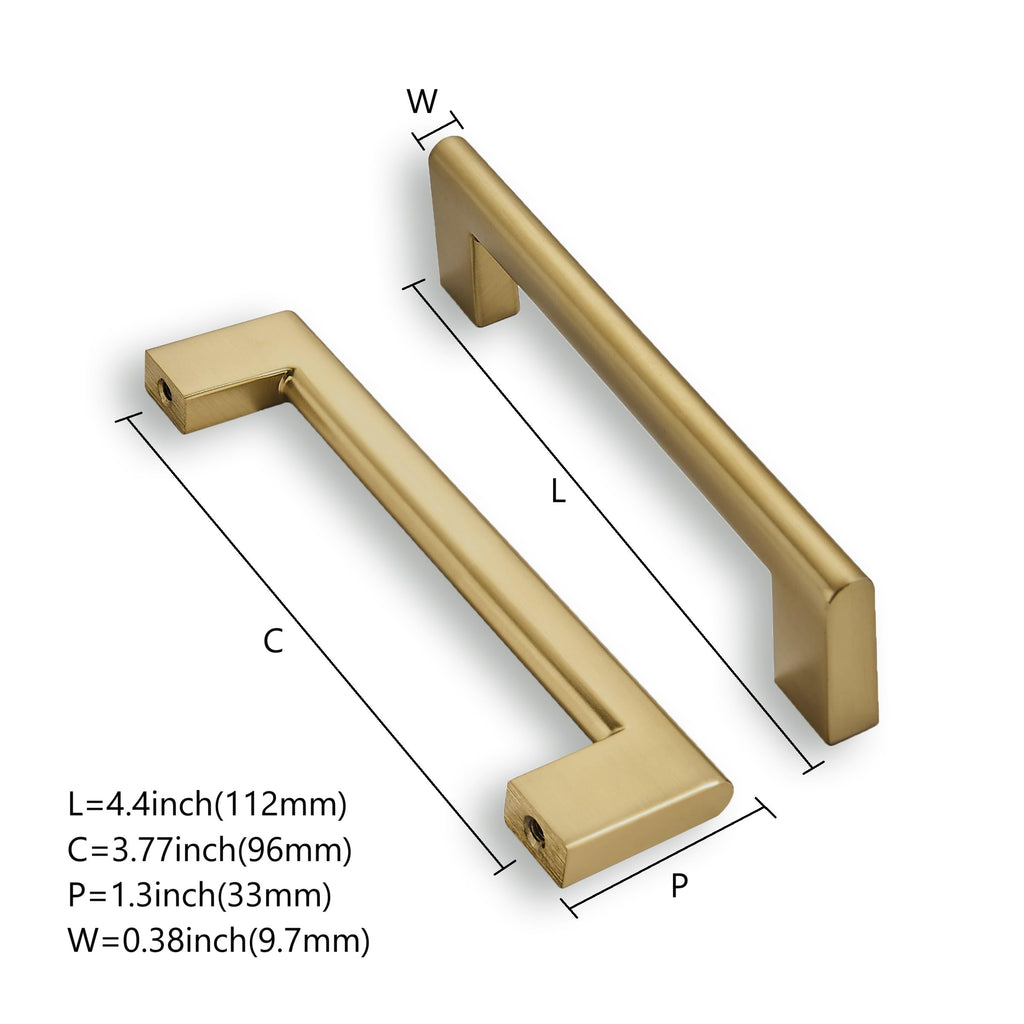 3-3/4 Inch Hole Center 6 Pack,Brushed Brass Cabinet Pulls Heavy Duty Solid Brushed Gold Kitchen Drawer Handle Antique