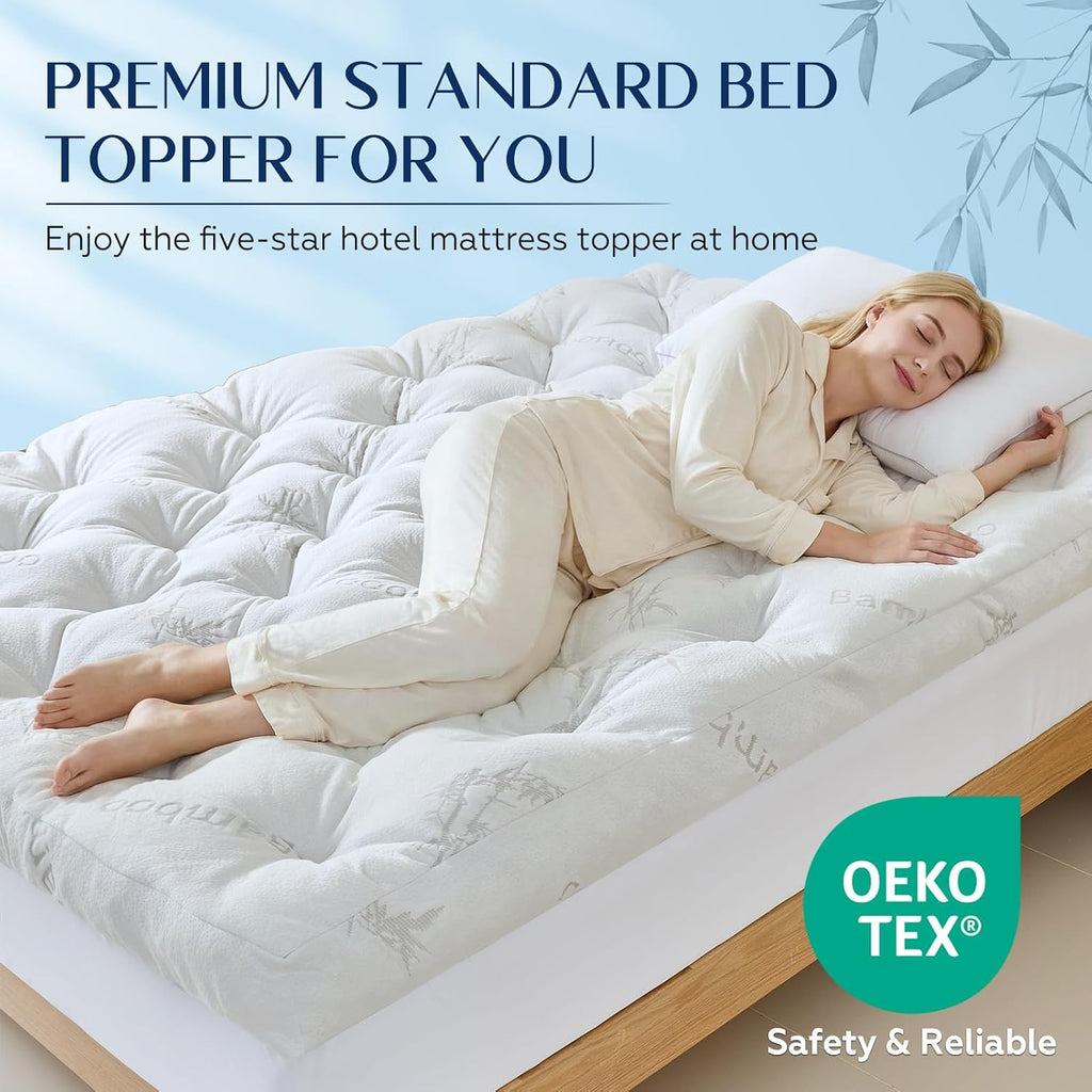 5 Inch Cooling Bamboo Viscose Mattress Topper Queen Size,60x80 in,2000 GSM | Queen Bamboo Mattress Pad Cover,Gel