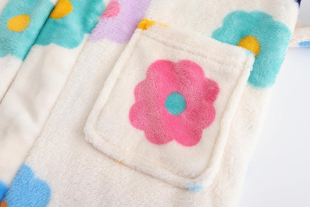 Kids Hooded Bathrobe Girls Soft Plush Hooded Flannel Pajamas Sleepwear Boys Spa Robe