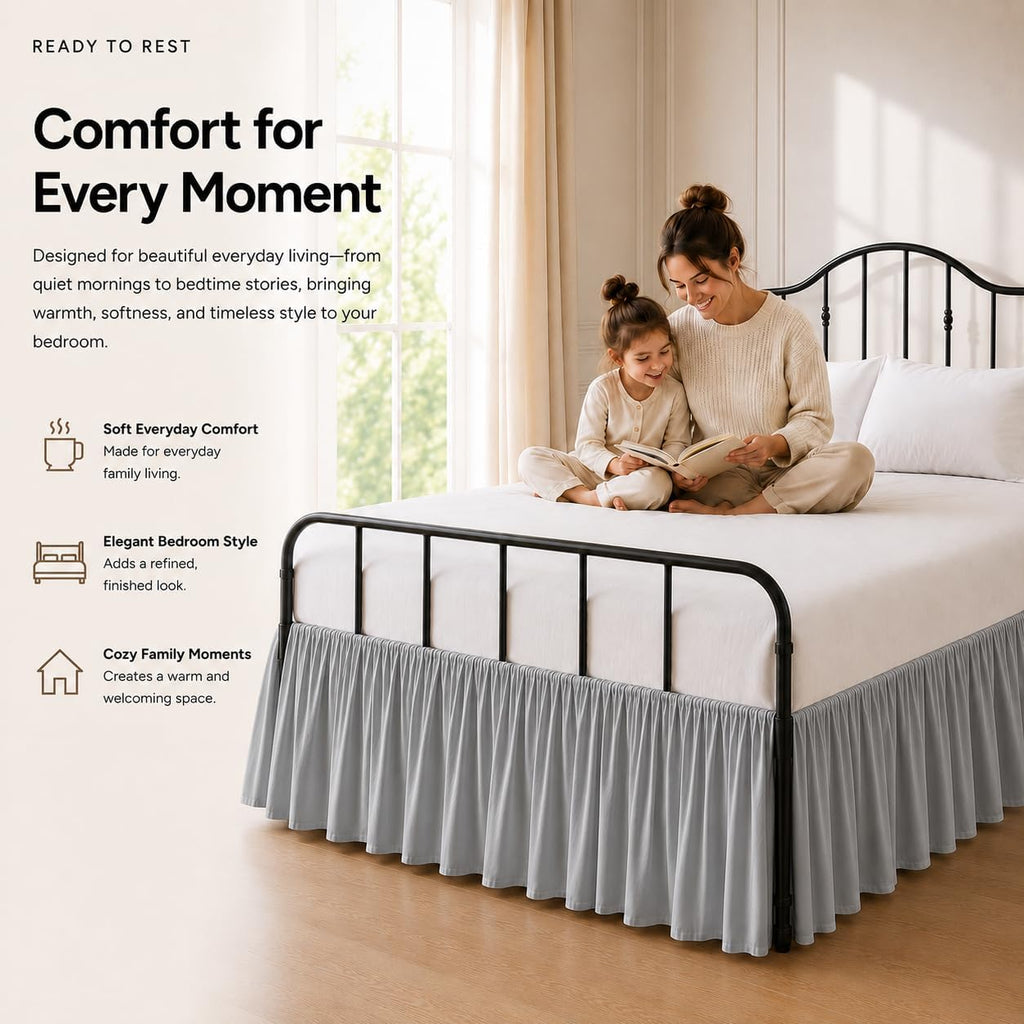 Ruffled Bed Skirt with Split Corners Three Side Coverage-Full Size Dust Ruffles Bed Skirts 14 Inch Drop Expertise