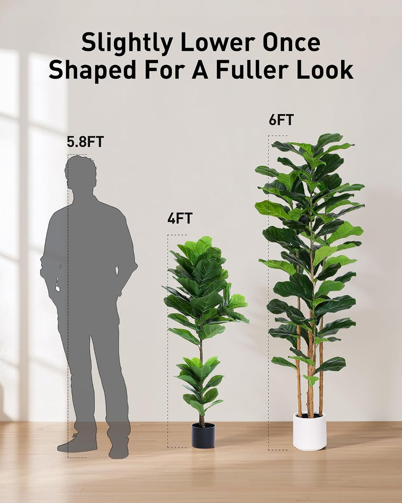 Fiddle Leaf Fig Tree, 6FT Faux Trees Indoor,Tall FakeTree with Decorative planters,Natural Wood Trunk & Realistic