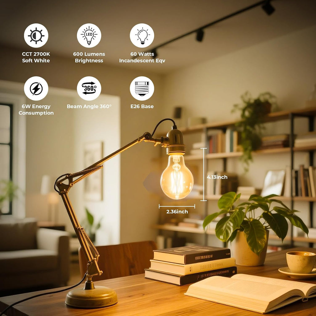 Dimmable A19 E26 LED Bulb 60 watt Equivalent, Clear Light Bulbs