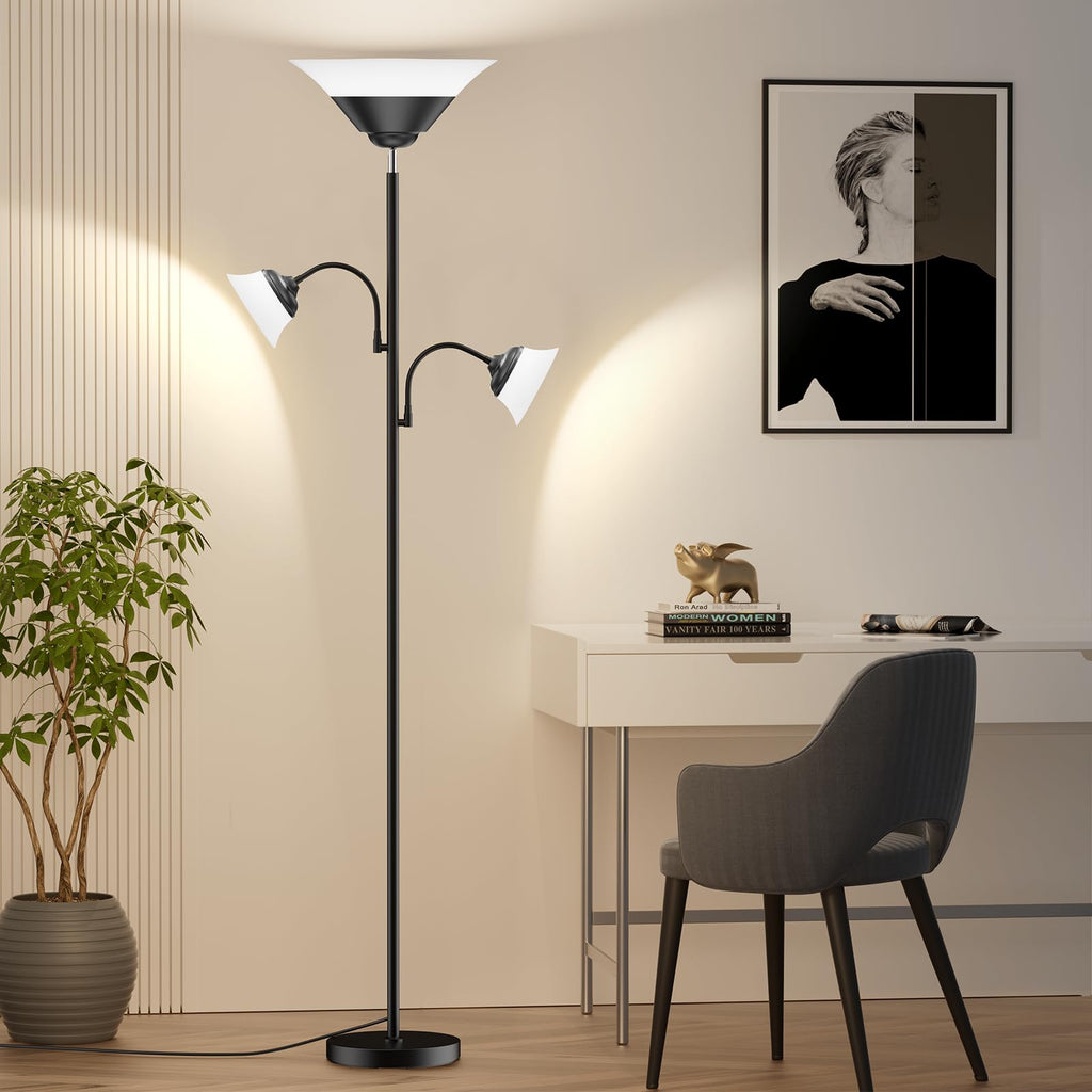 42W 3-in-1 Torchiere Floor Lamp - Dimmable Standing Lamp with Remote/Button Control, 4 Color Temperatures, Bright