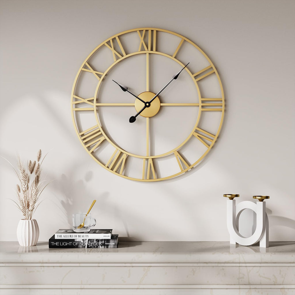 20 Inch Wall Clock Gold Modern Metal Round Decorative Clock
