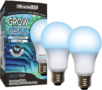 6.5K Indoor Grow Light Bulb - 6500K Blue Spectrum Grow Bulbs for Vegetables, Herbs, Hydroponics. (2-Pack)