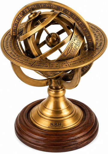 5" Nautical Brass Armillary Sphere World Globe Rosewood Base Table Decor Gift
