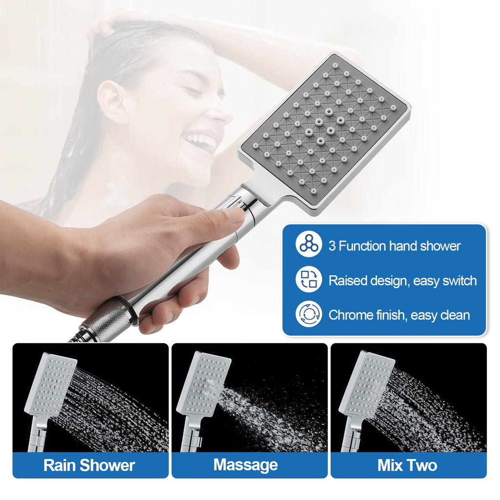 Shower Panel Tower System with Rainfall & Waterfall Shower, 5 Body Jets, 3-Function Handheld, 304 Stainless Steel