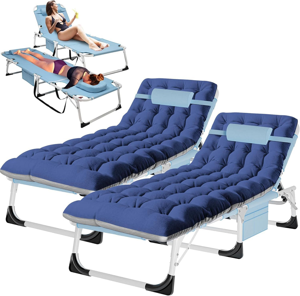 Folding Lounge Chair with Face Opening - Adjustable Outdoor Reclining Tanning Chair with Mattress, Heavy-Duty Sun