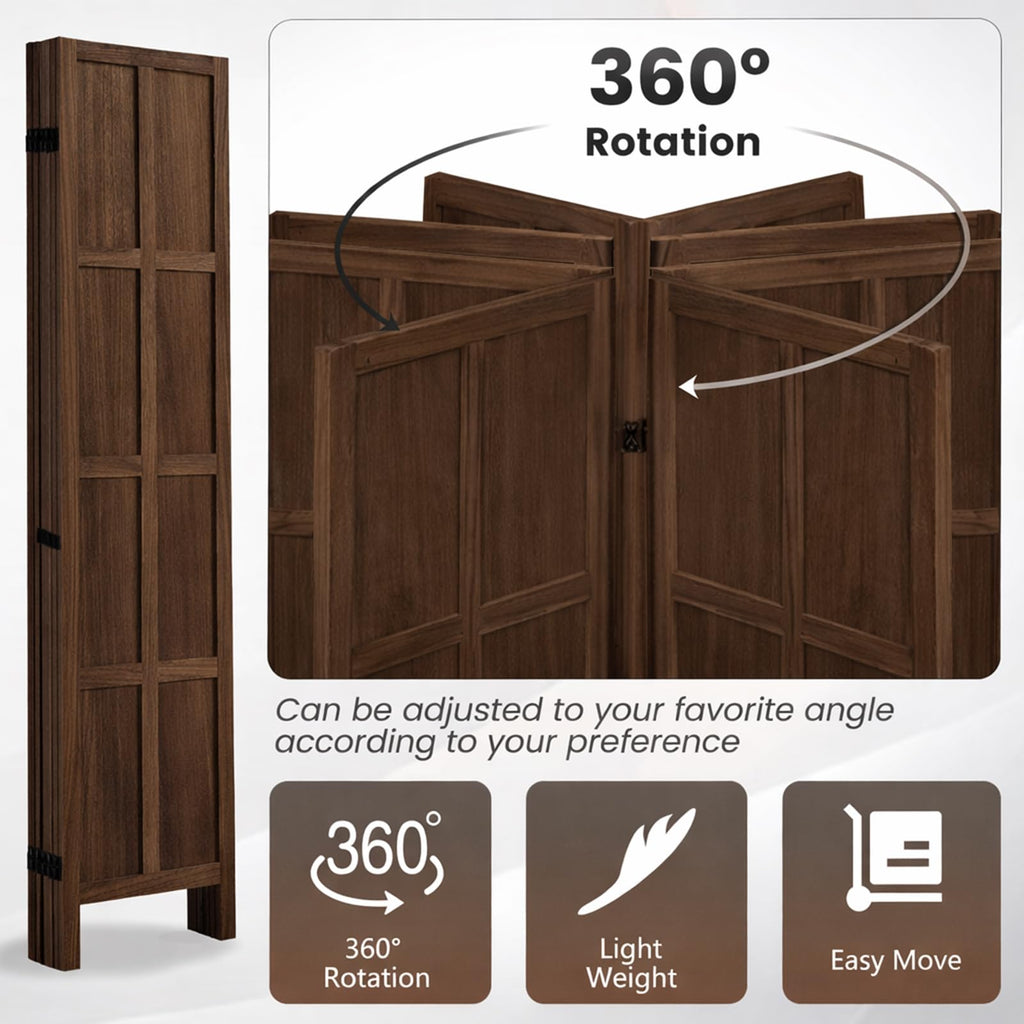 4 Panel Wood Room Divider and Folding Privacy Screen 67′′, Brown