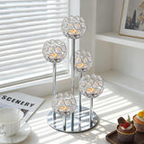 5-Arm Crystal Tealight Candelabra Centerpiece, 14.8 Inch Metal Candle Holder for Table Decor, Wedding, Christmas