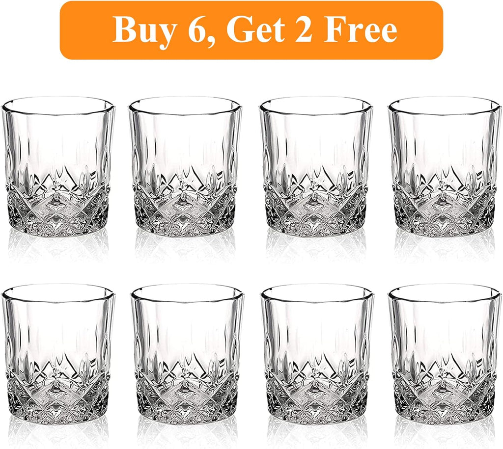 Crystal Whiskey Glasses Set of 8(Buy 6, get 2 Free), 11 OZ Old Fashioned Whiskey Glasses, Bourbon Cocktail Rocks