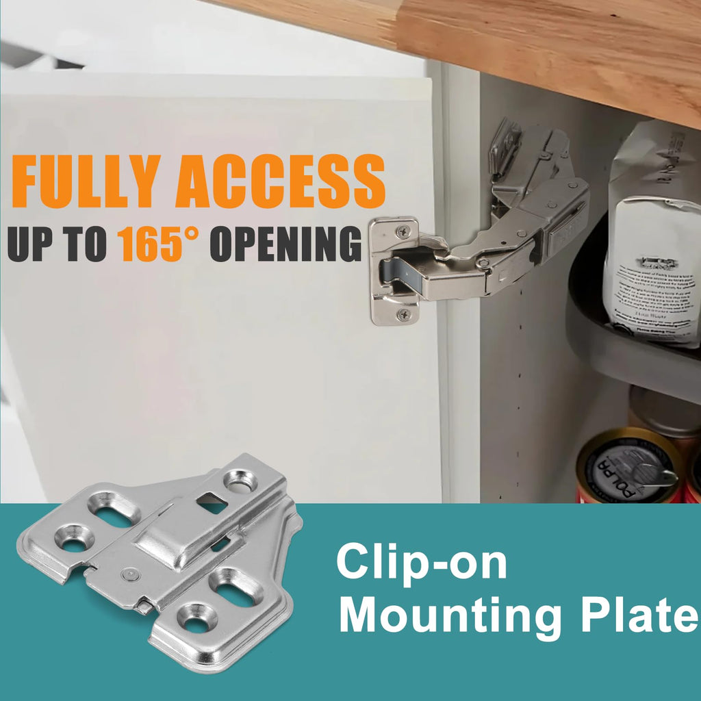 4 Pack 165 Degree Soft Close Cabinet Hinges, Full Overlay Kitchen Cabinet Hinges, Concealed European Hinges for Lazy