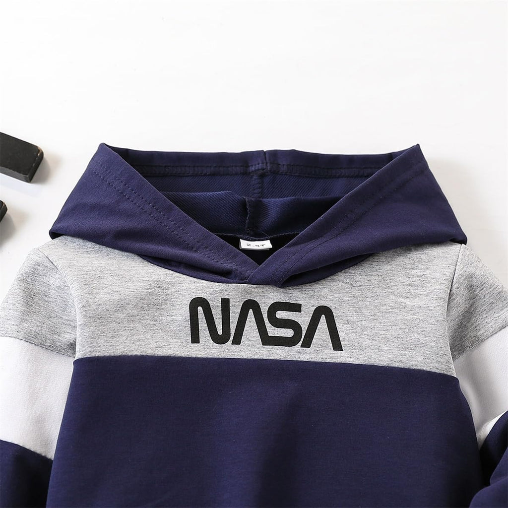 Toddler Baby Boy Clothes Long Sleeve Hooded Pullover Colorblock Sweatshirt + Pants 2pcs Fall Winter Outfit Set