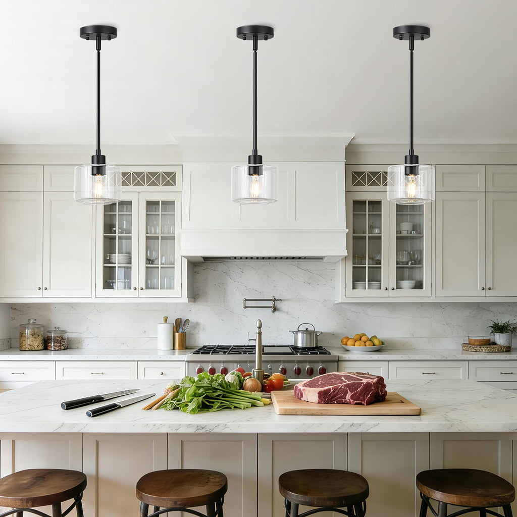 Glass Pendant Lights Kitchen Island, Modern Black Pendant Light