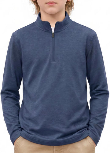 Boy's Quarter Zip Pullover Lightweight Mock Neck Active Tops