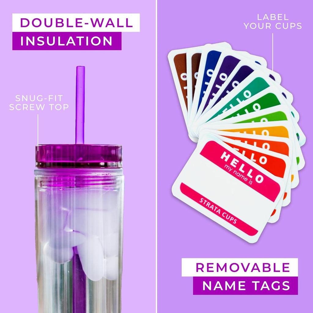 SKINNY TUMBLERS 4 Colored Acrylic Tumblers with Lids and Straws | Skinny, 16oz Double Wall Clear Plastic Tumblers
