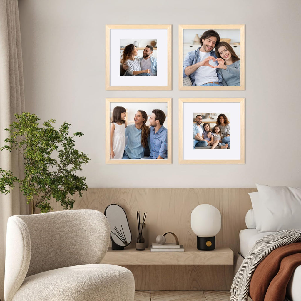 12x12 Picture Frame Made of Solid Wood with Plexiglass, Display Pictures 8x8 with Mat or 12x12 Without Mat for