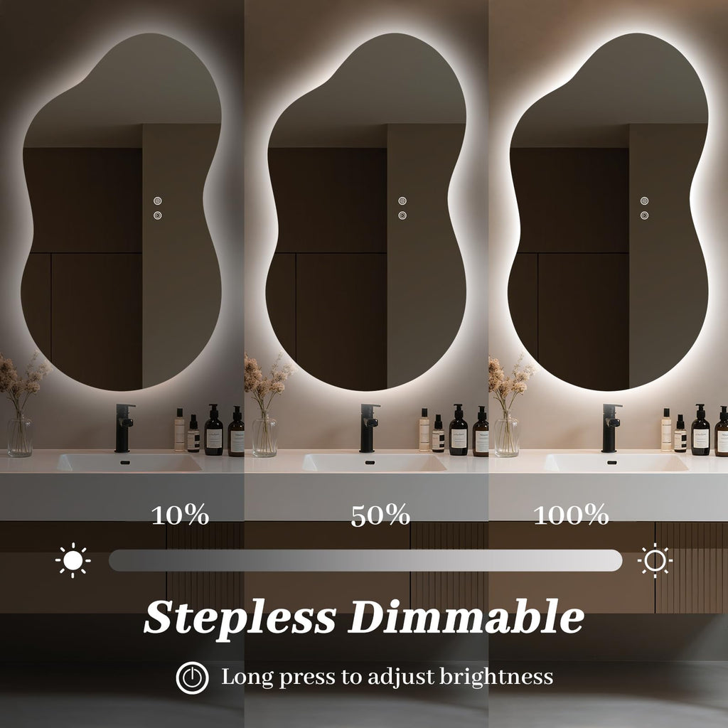 46"x26" Asymmetrical Bathroom Mirror with Lights, Irregular LED Backlit Vanity Mirror for Modern Master Bathroom