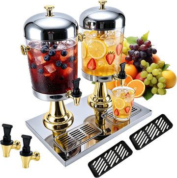 4.2 Gallon Drink Dispensers for Parties, 2 x 2.1 Gal Leakproof Beverage Dispenser with Stainless Steel Stand, Spigot