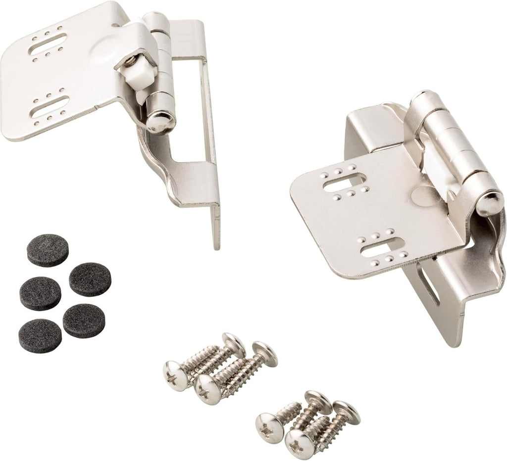 (10-Pack) Self-Closing Cabinet Hinges Semi-Wrap 1/4' Overlay Doors Kitchen/Cabinets/Cupboards/Furniture Satin Nickel