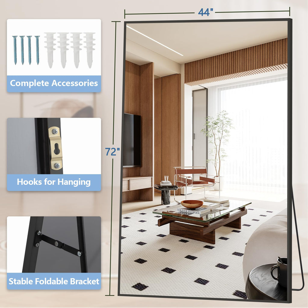 Large Mirror Full Length 72"X44", Oversized Floor Mirror with Stand